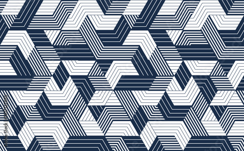 Cubic surreal maze seamless pattern, trippy unreal vector geometric abstract background, impossible construction optic art insane wallpaper.