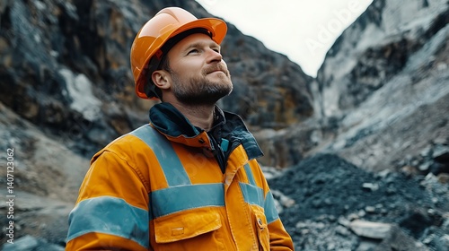 audit supervisor in protective clothing and hard hat inspecting workers in an open quarry showcasing workplace safety compliance and industrial site management