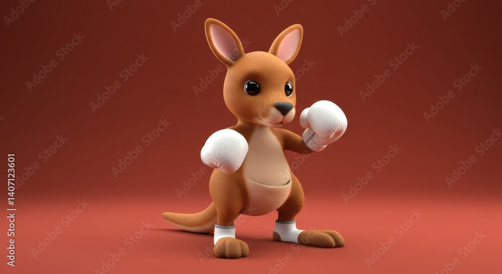 Obraz premium Cartoon Kangaroo Boxer Ready to Fight in the Ring, A Punching Power Animal