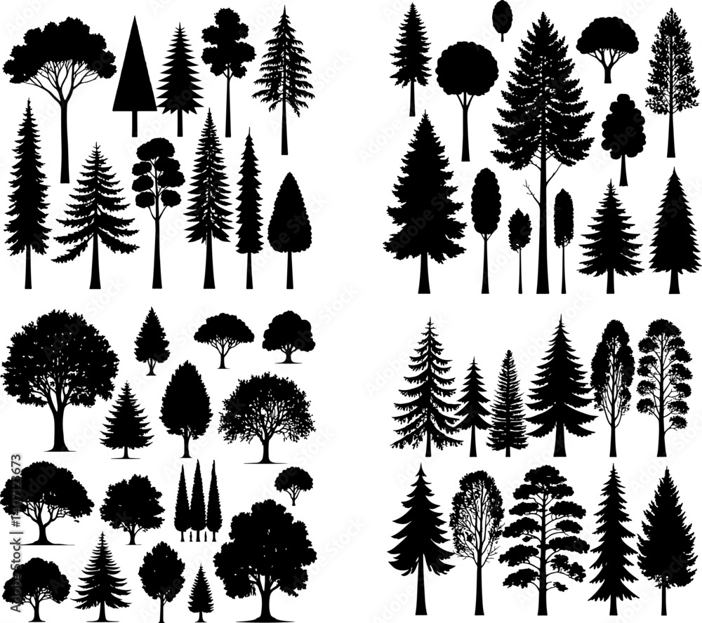 Fototapeta premium tree set bundle vector illustration silhouettes
