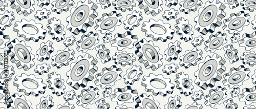 Gears seamless background, vector cogs and cogwheels mechanical repeat wallpaper, repair and maintenance theme tiling pattern, elements easy to use separately.