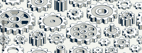 Gears seamless background, vector cogs and cogwheels mechanical repeat wallpaper, repair and maintenance theme tiling pattern, elements easy to use separately.