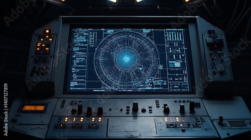 high tech missile defense control room with radar display digital maps and officials monitoring sensor information on advanced strategic command interfaces