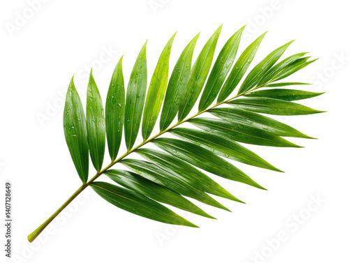 vibrant palm leaf with elongated fronds, showcasing its lush green beauty and freshness
