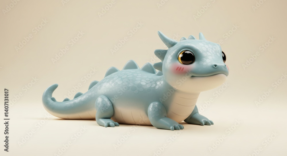 Naklejka premium Adorable Blue Dragon Cub Illustration with Soft Lighting and Delicate Details