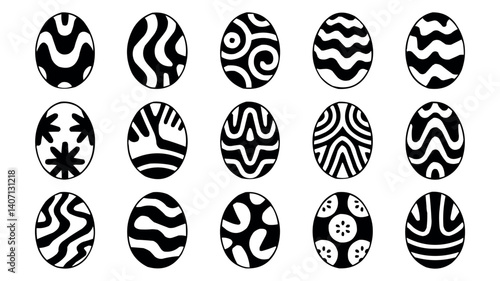 Easter Eggs Decorative Set with Ornamental Designs Vector Illustration
