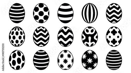 Easter Eggs Decorative Set with Ornamental Designs Vector Illustration
