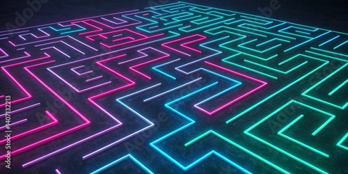 Neon maze. Neon background on black background