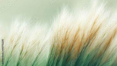 Soft grass texture with delicate strands swaying gently in breeze, creating serene atmosphere