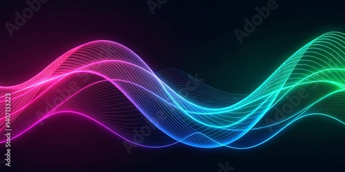 Holographic Neon Fluid Waves. Abstract background on black