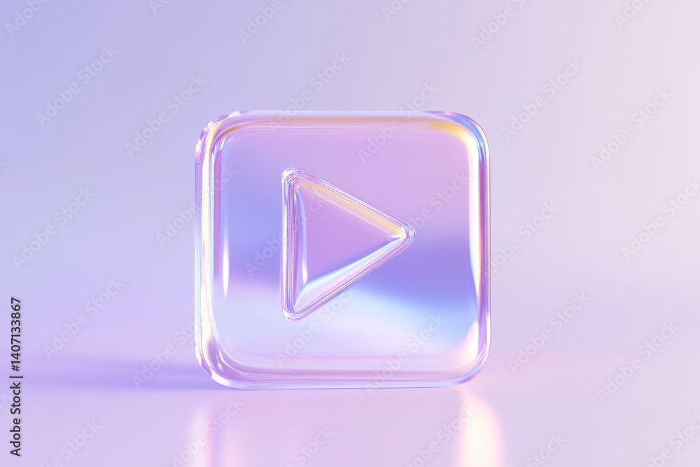 Translucent 3d video play button with pastel gradient design for digital media branding