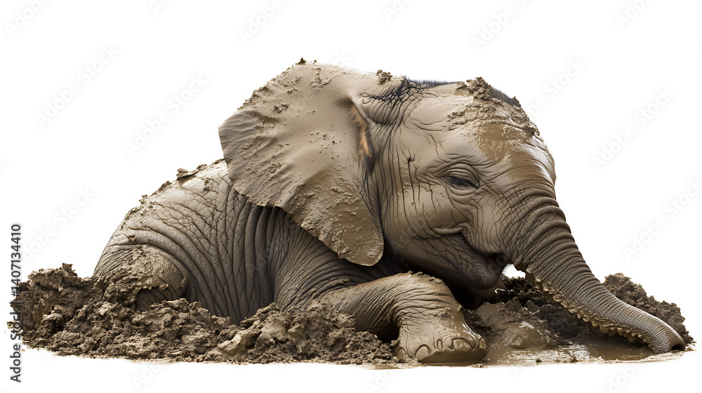 Fototapeta premium Baby elephant playing in mud