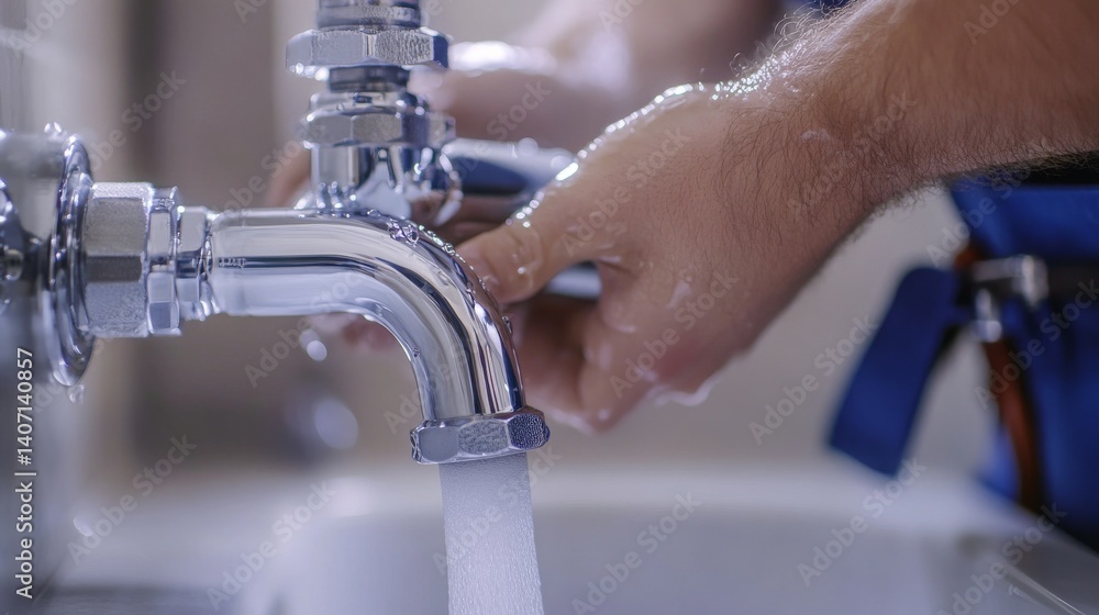 Plumber installing a new water pipe in a bathroom. Featuring plumbing work and home upgrades Plumber installing a new water pipe in a bathroom. Featuring plumbing work and home upgrades