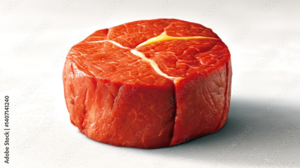 custom made wallpaper toronto digitalA vibrant piece of raw beef, round in shape, showcasing its marbled texture and rich red color, ideal for culinary preparations.