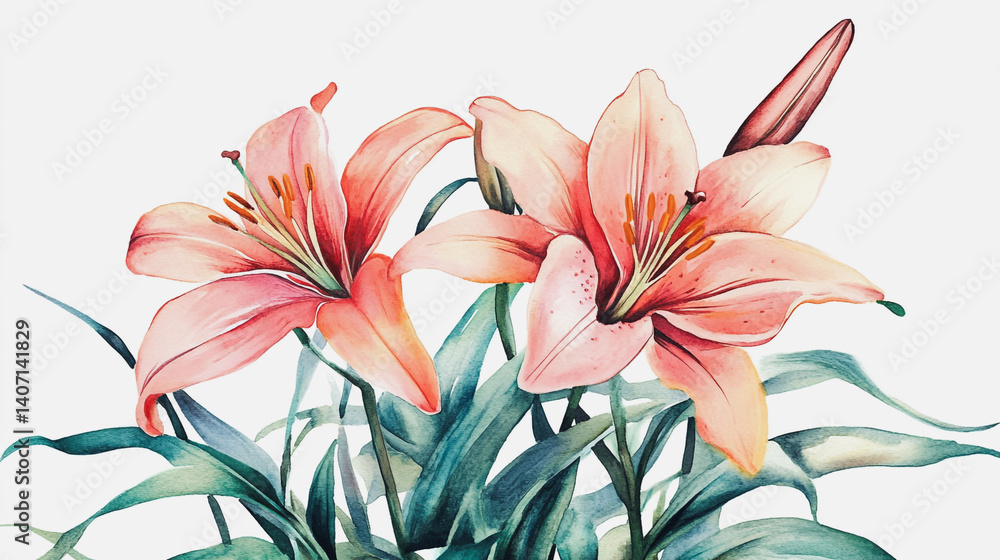 Fototapeta premium Elegant wedding invitation card background . Minimal hand painted watercolor botanical flowers texture template background. Design for wedding, vip cover, poster, rsvp moderncard.Valentine's Day