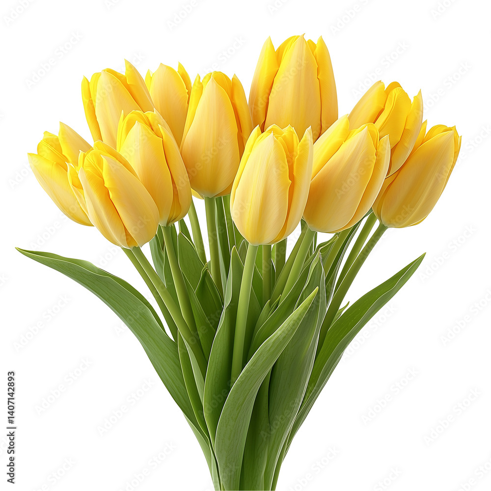 Bouquet of bright yellow tulips springtime floral flowers isolated on transparent background Bouquet of bright yellow tulips springtime floral flowers isolated on transparent background