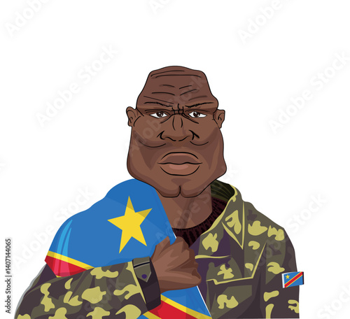 Embrace the essence of bravery and patriotism! Witness the power of an Congolese soldier with the national flag. Fuel your designs with pride. Get this essential vector file and inspire greatness!