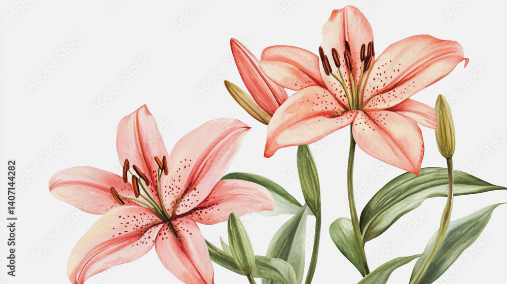 Fototapeta premium Elegant wedding invitation card background . Minimal hand painted watercolor botanical flowers texture template background. Design for wedding, vip cover, poster, rsvp moderncard.Valentine's Day