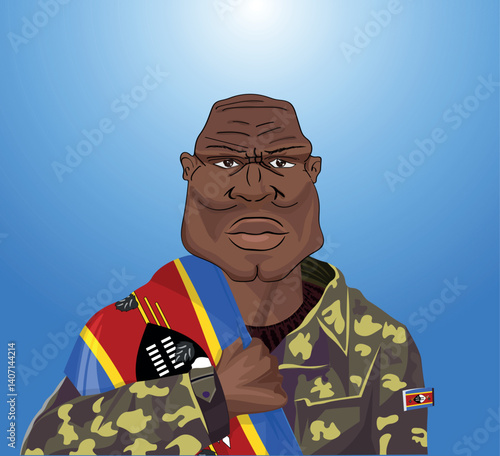 Embrace the essence of bravery and patriotism! Witness the power of an Eswatini soldier with the national flag. Fuel your designs with pride. Get this essential vector file and inspire greatness!