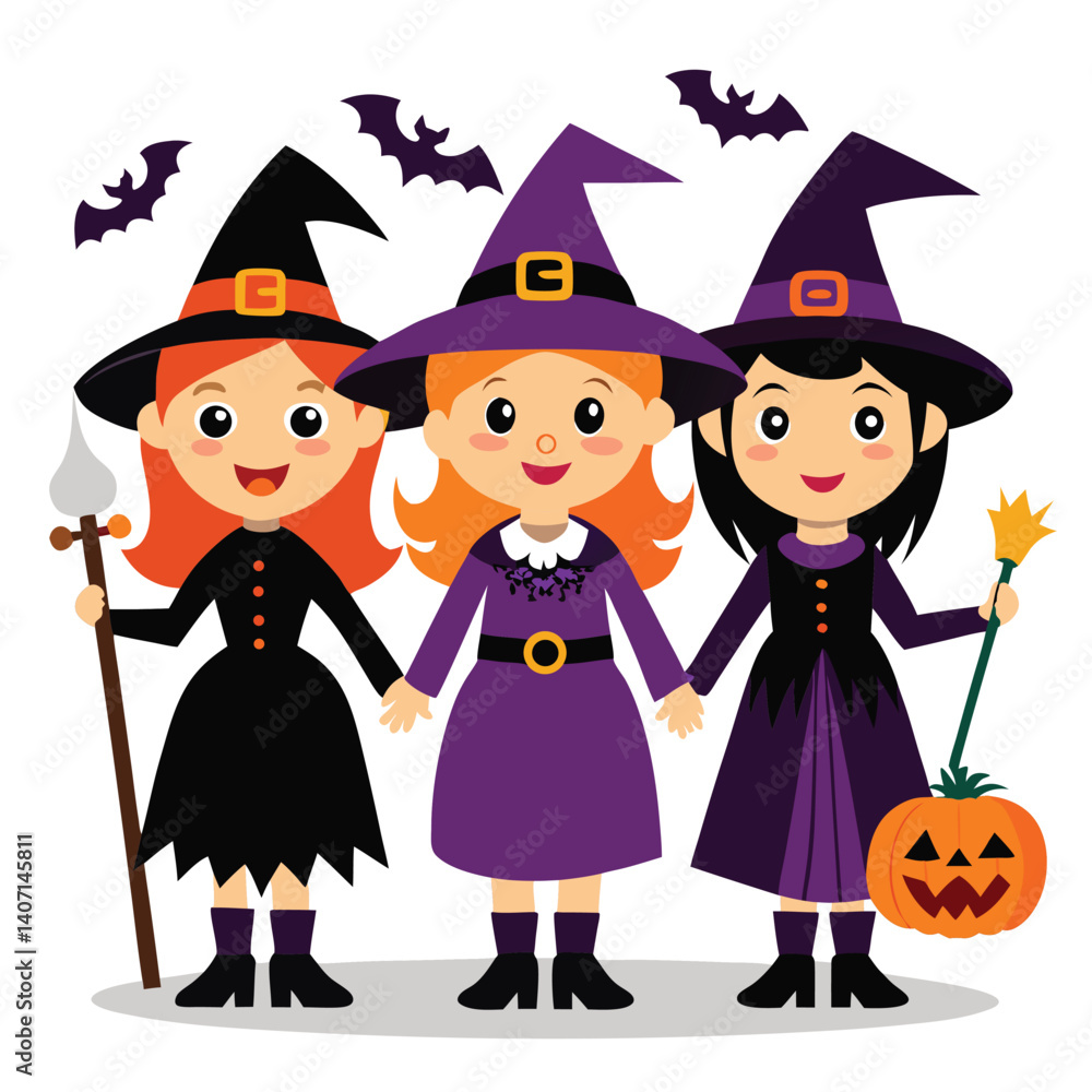 Halloween witches isolated clipart on white background Halloween witches isolated clipart on white background