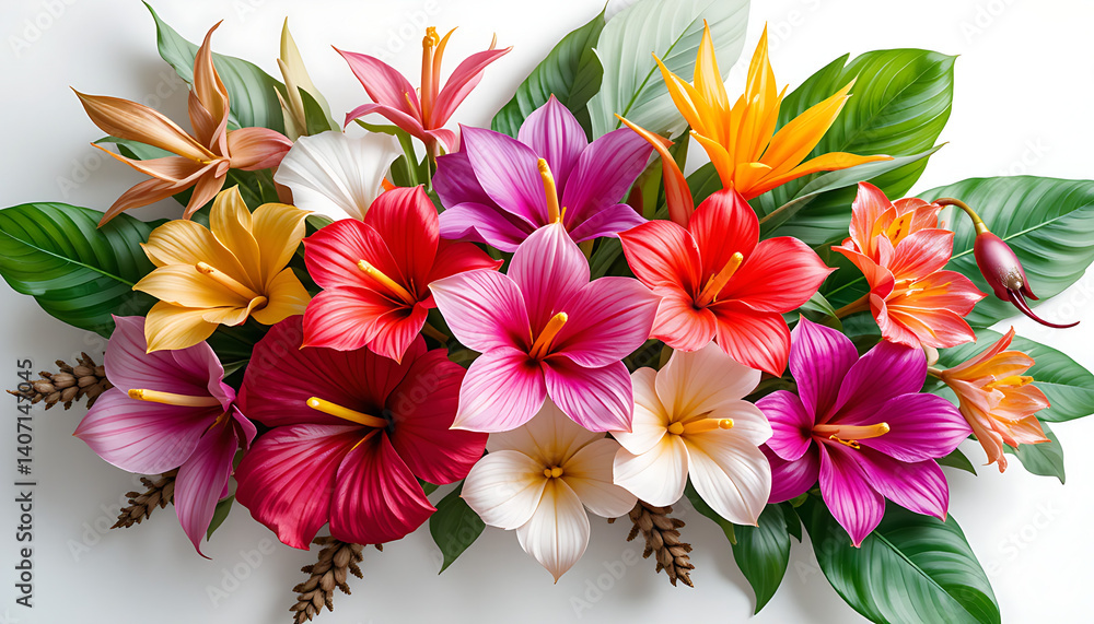 Fresh Tropical Flower Bouquet on White Background. Fresh Tropical Flower Bouquet on White Background.