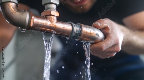 Plumber repairing a burst water pipe in a basement. Featuring plumbing and emergency repairs
