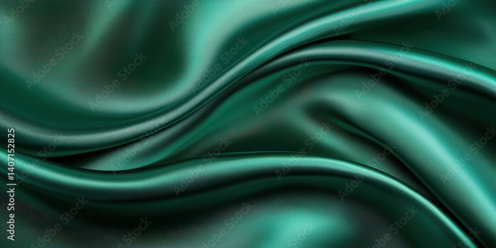 Fototapeta premium Luxurious emerald green silk fabric draped elegantly in soft folds.