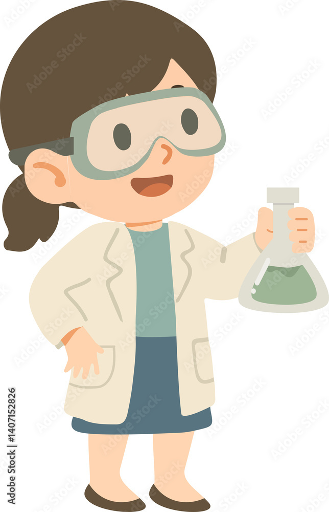Cartoon Scientist girl Holding Flask student Cartoon Scientist girl Holding Flask student