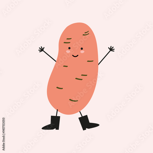 Potato plant funny cartoon vector sketch. Hand drawn smiley character potatoes. Illustration on isolated background. Drawing sweet fresh vegetable, design element for food, ingredient, agriculture
