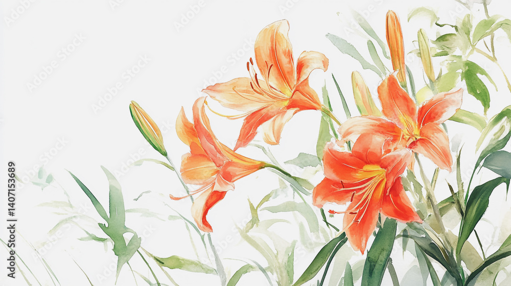 Fototapeta premium Elegant wedding invitation card background . Minimal hand painted watercolor botanical flowers texture template background. Design for wedding, vip cover, poster, rsvp moderncard.Valentine's Day