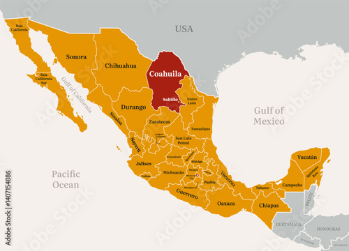 Explore Coahuila Region Outline Map Vector Art Scalable EPS Format