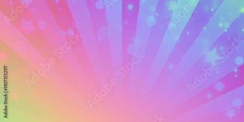 Pastel rainbow radiating background with stars and bokeh