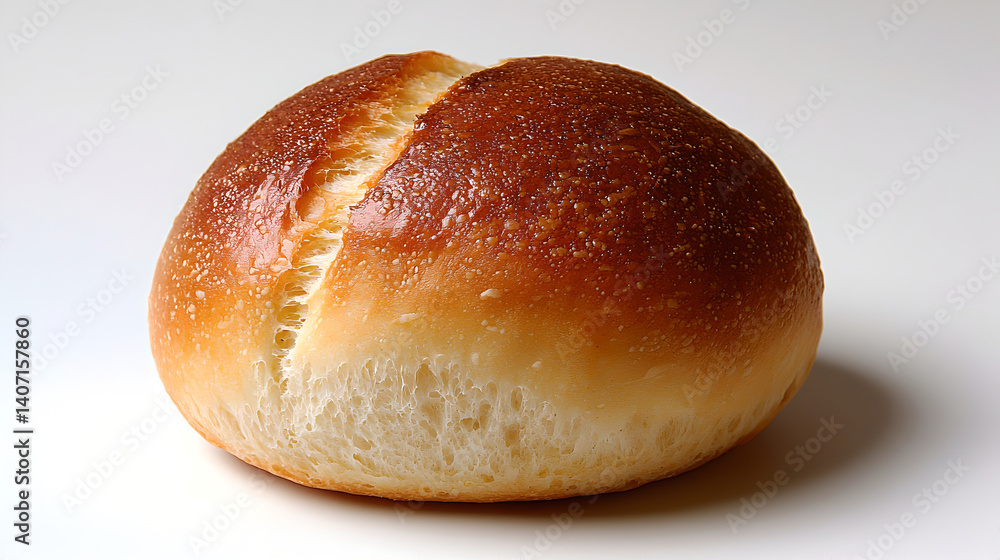 Golden Brown Bread Roll on White Background Golden Brown Bread Roll on White Background