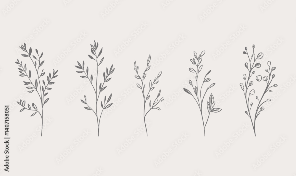 Fototapeta premium Elegant Minimalist Floral Branches Vector for Logos Wedding Tattoo Design