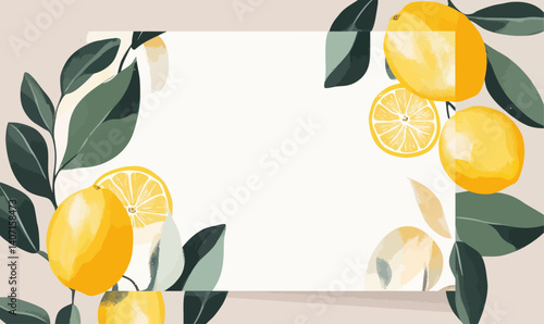 Elegant Wedding Invitation Card with Lemon Branches and Greenery Theme