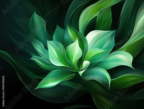 Wallpaper Mural Elegant green plant with flowing leaves on a dark background. Torontodigital.ca