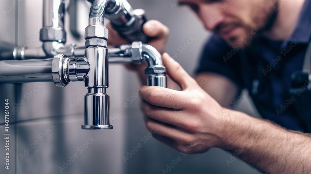 Plumber replacing pipes in a bathroom wall. Featuring plumbing repairs and home maintenance Plumber replacing pipes in a bathroom wall. Featuring plumbing repairs and home maintenance