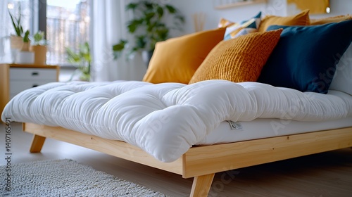 Modern futon bed with cozy pillows