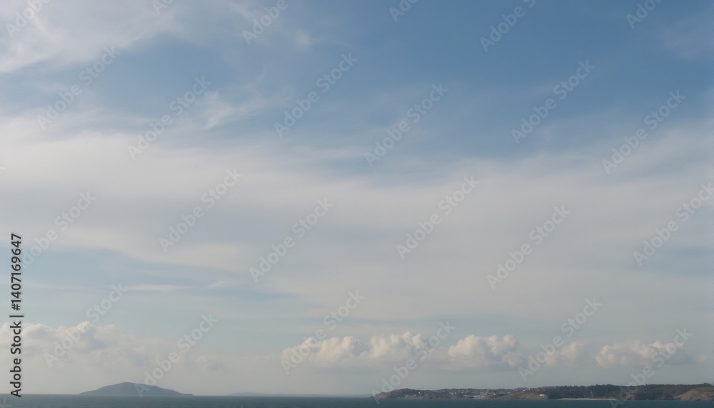 Cloudscape Over The Horizon: A panoramic vista showcasing the serene beauty of the open ocean under a sky adorned with billowing clouds, creating a sense of vastness and tranquil escape. Cloudscape Over The Horizon: A panoramic vista showcasing the serene beauty of the open ocean under a sky adorned with billowing clouds, creating a sense of vastness and tranquil escape.