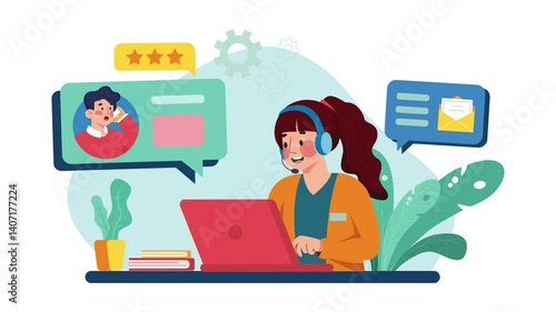 Customer Service Call Center Animation Scene