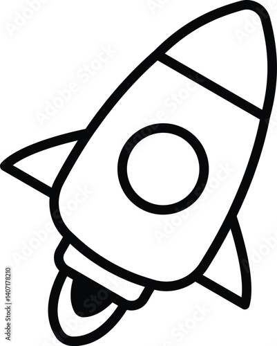 Black and white rocket icon for minimalist space exploration design