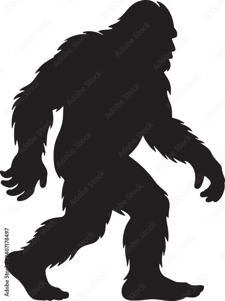 Fototapeta premium Silhouette Of Bigfoot Walking Cryptozoology Illustration Mythical Creature Legend Forest Mystery Concept