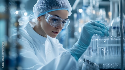 scientist in cleanroom setting wearing sterile gloves working with lab equipment emphasizing control hygiene and the importance of aseptic pharmaceutical procedures
