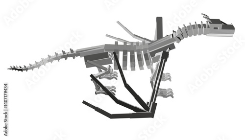 A skeleton dragon is running on a skeleton leg. The skeleton leg is attached to the skeleton body, giving the impression of a creature that has been broken apart and reassembled