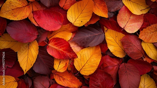 Vibrant Autumn Leaves in Red, Yellow, and Orange Colors on Ground