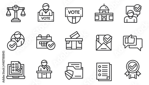Set of Voting and election icons with line art style. Vector
