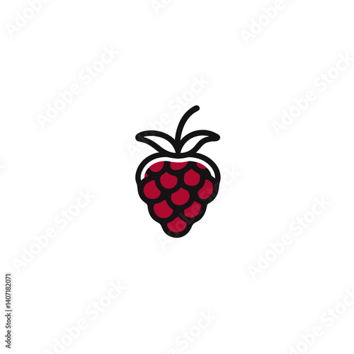 Raspberry fruit icon in red and black on white background
