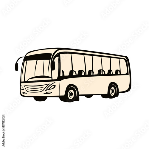 Touring bus illustration in beige and black on white background