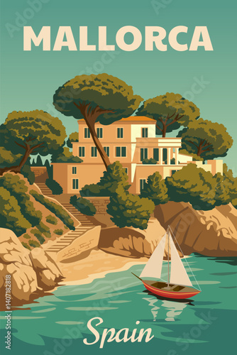 Mallorca Spain vintage travel poster