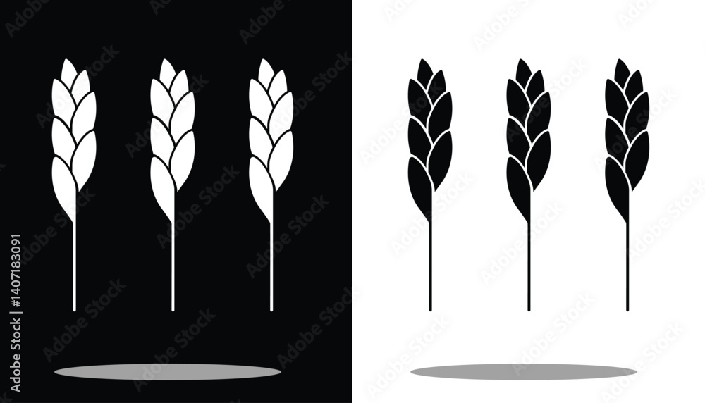 Naklejka premium Vector image of a beautiful and attractive gold colored rice plant logo on a black and white background